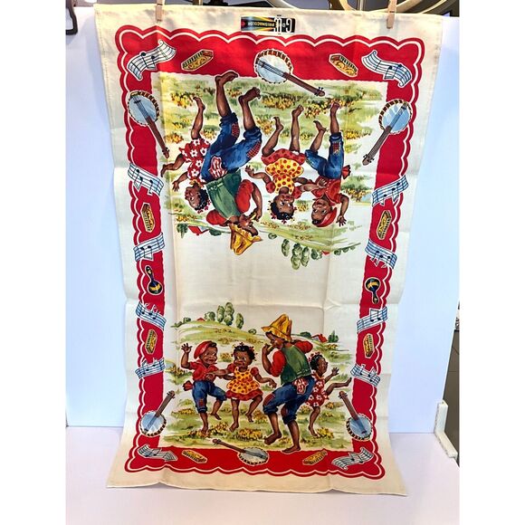 Black Americana linen tea towel 15" x 26" never used original tag must see - Picture 2 of 7